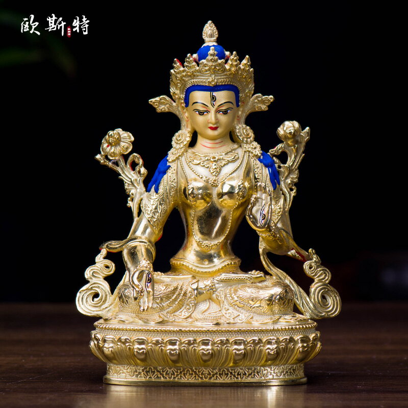 藏傳佛教國產密宗佛像擺件銅全鎏金雕花精工5寸白度母佛像