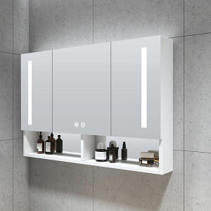 一體太空鋁智能鏡柜掛墻式衛生間儲物鏡帶燈廁所鏡箱浴室柜洗手間