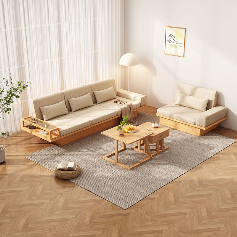 公司貨 免運 北歐風實木沙發奶油原木小戶型現代簡約客廳儲物原木風沙發 快速發貨 1