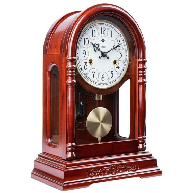 北極星機械座鐘歐式實木報時台鐘家用發條復古鐘表客廳中式桌面鐘 艾瑞斯「夏沐生活」