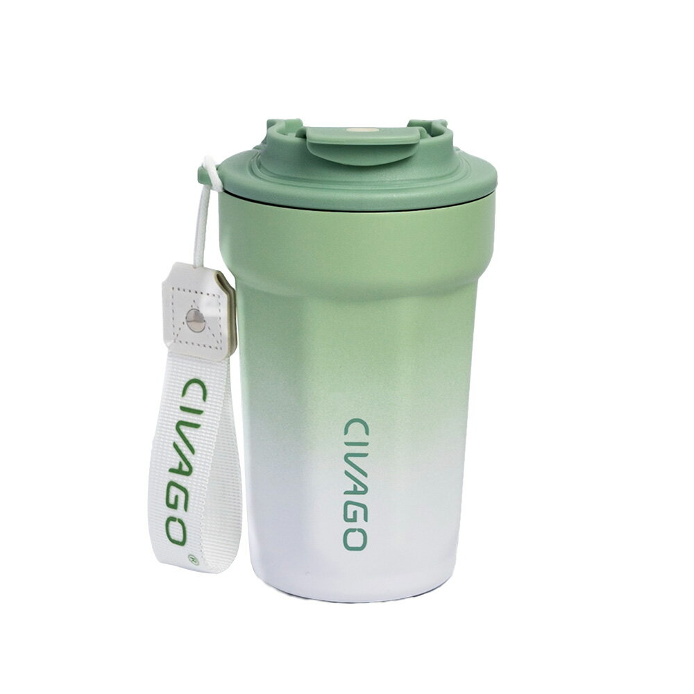【CIVAGO】朵朵陶瓷保溫咖啡杯 漸層款-雲朵 抹茶綠 384ml 咖啡隨行杯 保溫杯