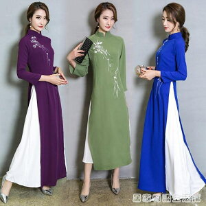 新品復古中國風奧黛氣質改良旗袍長款連身裙茶服 居家物語