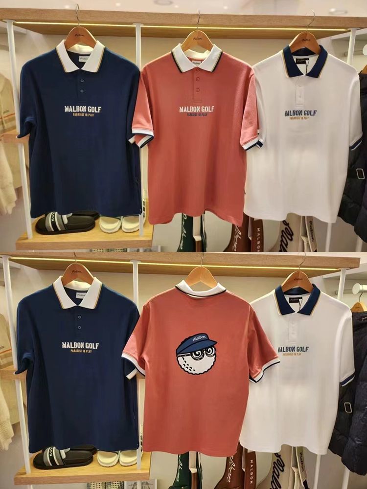 【元素運動】韓版Malbon高爾夫服男裝球服Golf標志配色翻領短袖T恤Polo衫新