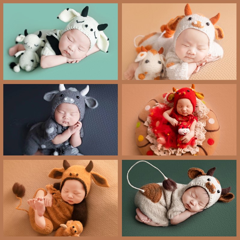 兒童攝影服裝滿月新生兒百天寶寶拍照衣服牛年新款造型飾主題道具 2J51