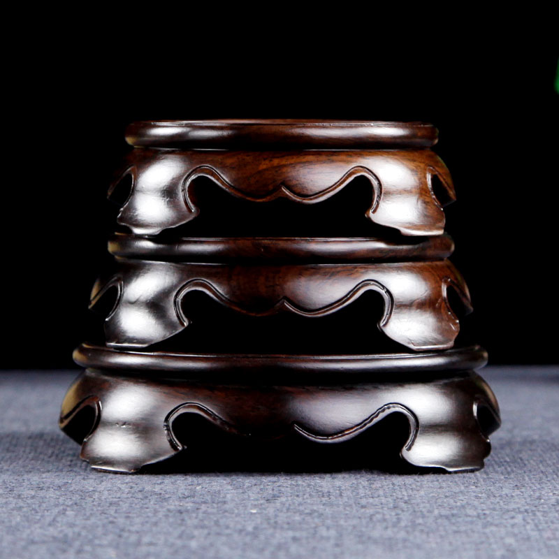 實木質圓形擺件底座新中式古典紅木托工藝品茶壺香爐花盆木座子