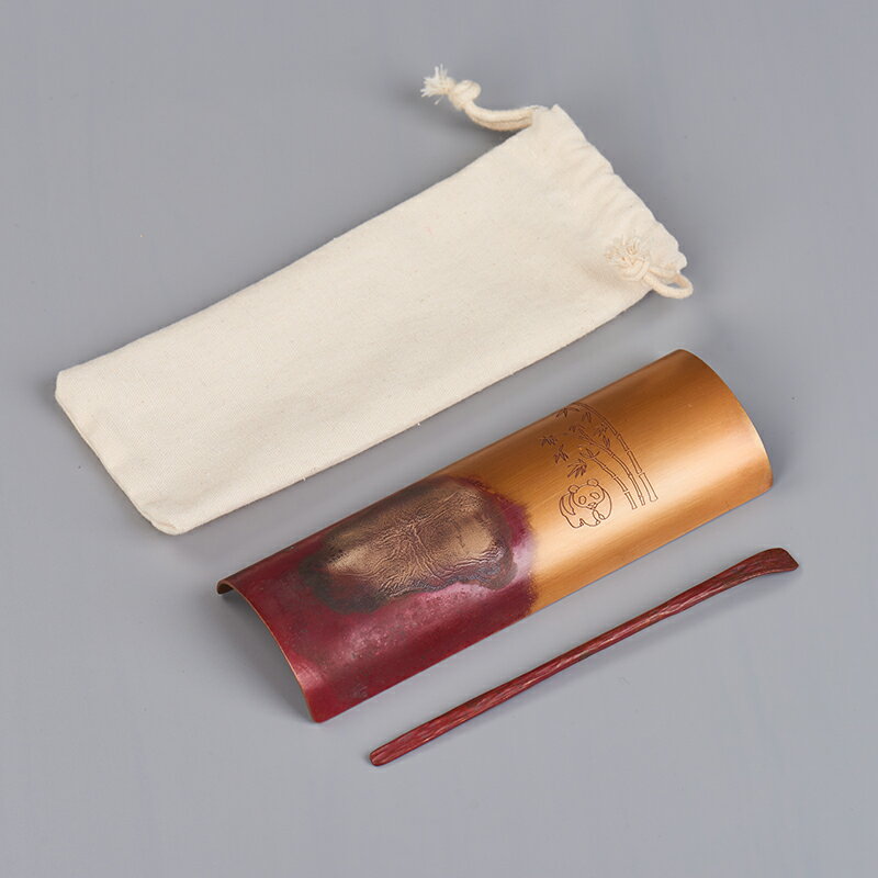 紫銅鎏銀茶則茶勺 純手工賞茶荷茶撥套裝 茶禪意功夫茶具茶道配件 1