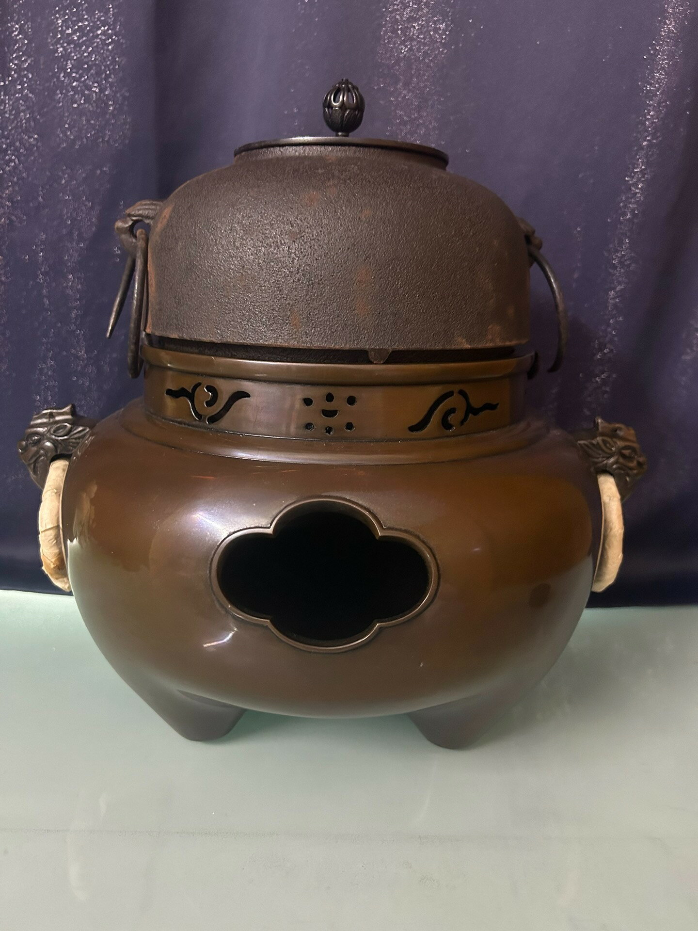 日本回流，鐵釜銅爐，銅爐帶款名家作，竹翁齋，純銀摘，全新全| Seven  