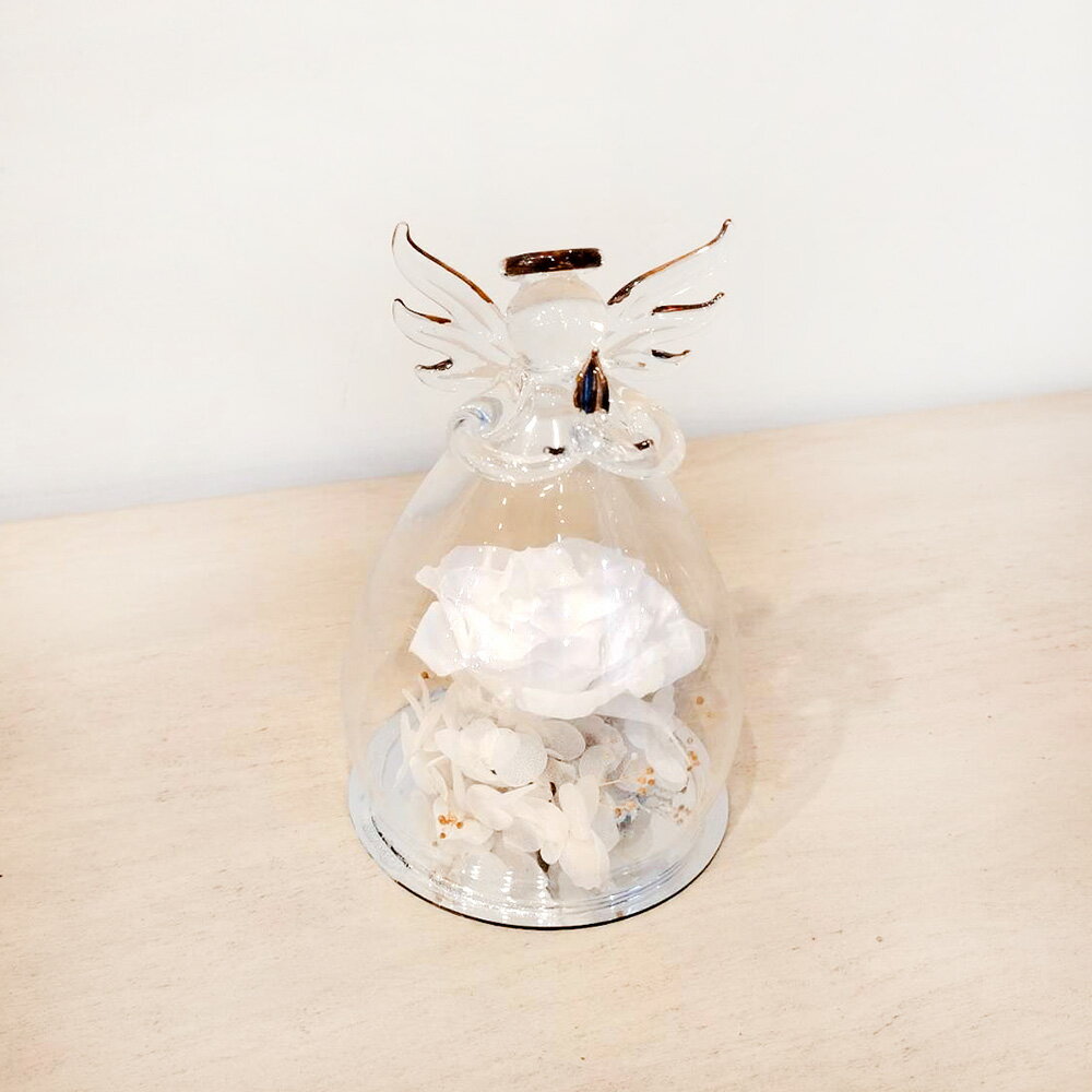 萩蒔花花藝x覓品竹北手作店-天使許願瓶-永生花/白玫瑰+繡球花