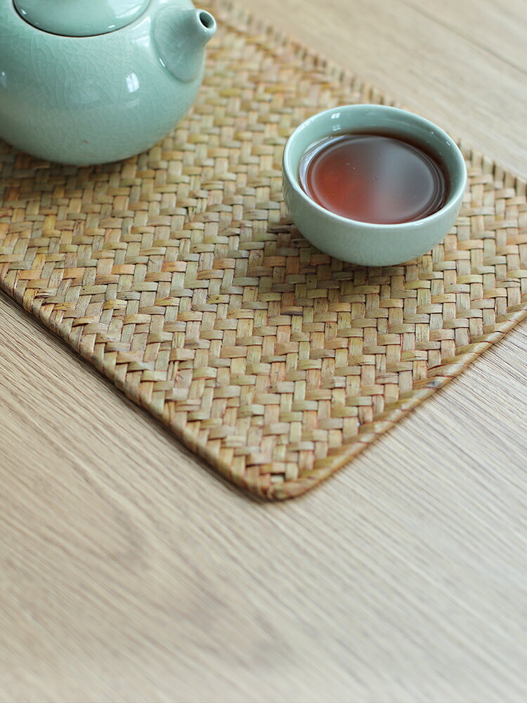 海草中式草編編織墊茶盤墊復古茶席餐墊防滑茶道杯墊藤編墊子道具