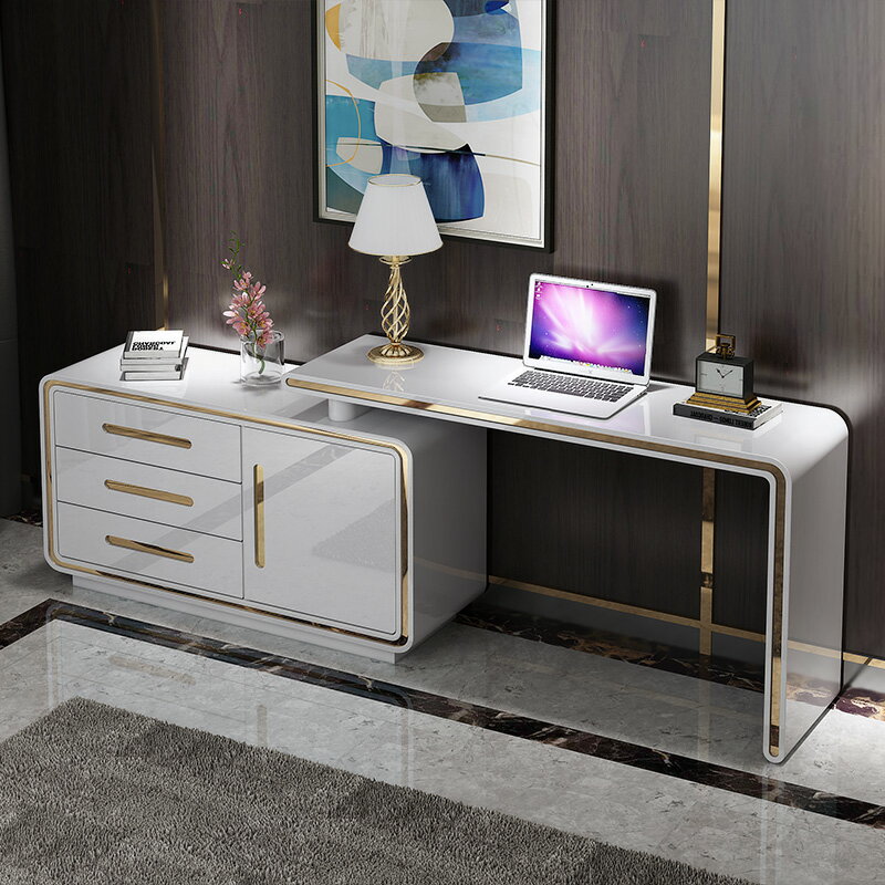 電腦桌家用現代簡約臺式書櫃書桌書架一體組合轉角小戶型學生輕奢