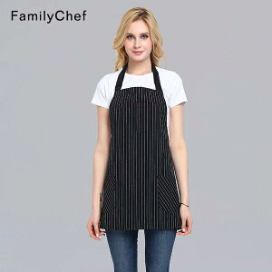 韓版時尚短版圍裙掛脖條紋可愛麵包房咖啡店工作服男女廚房圍腰