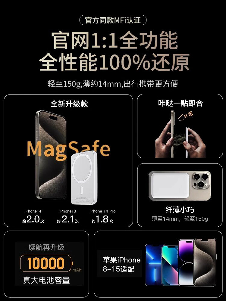 【磁吸充電寶新款天花板】magsafe無線外接電池迷你超薄小巧便攜適用蘋果15promax專用快充iphone14大容量13-朵朵雜貨店