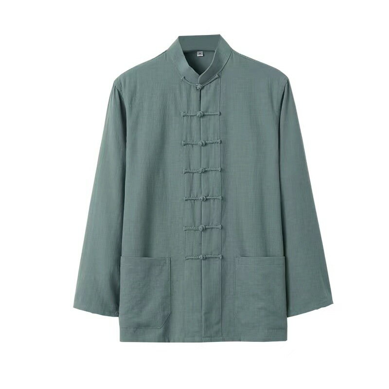 【巴黎精品】現貨+預購 新中式 唐裝漢服上衣-中國風薄款竹節麻長袖復古男上衣5色a1bx39