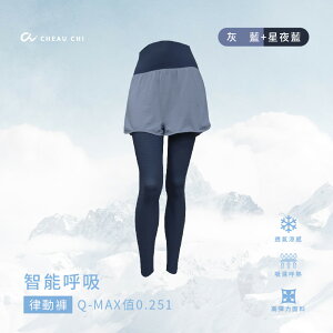 【巧奇】智能呼吸律動褲(假兩件)【灰藍+星夜藍】高腰瑜珈女運動褲 健身褲 台灣製