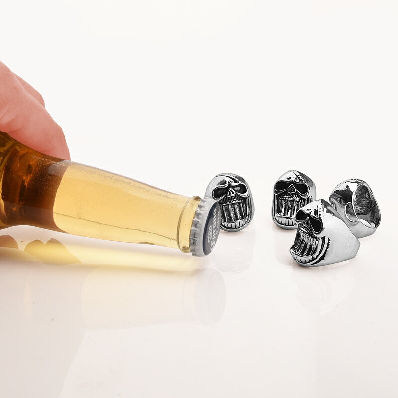朋克風另類時尚創意戒指配飾骷髏頭啤酒開瓶器大嘴鬼頭男戒指 4