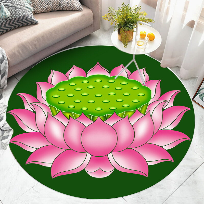 國潮新中式圓形地毯蓮花圖案風禪意佛堂荷花臥室地墊禪舞跪拜
