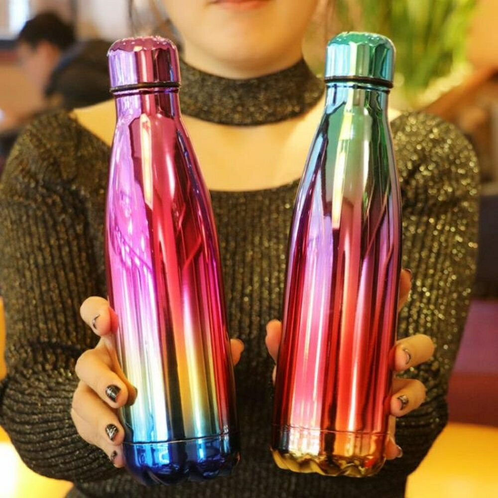 運動水壺 水杯 保溫杯韓國創意漸變色可樂瓶保溫杯男女士學生運動水杯隨手個性原宿杯子