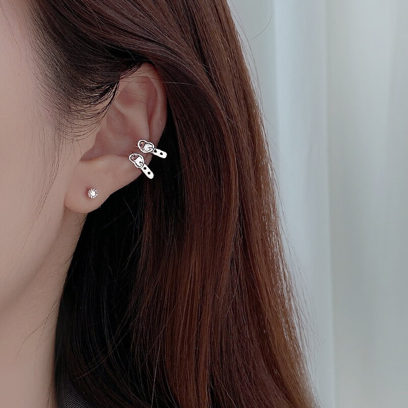 925純銀愛心皮帶耳夾女2021年新款夏季耳環ins小眾設計感耳飾2022