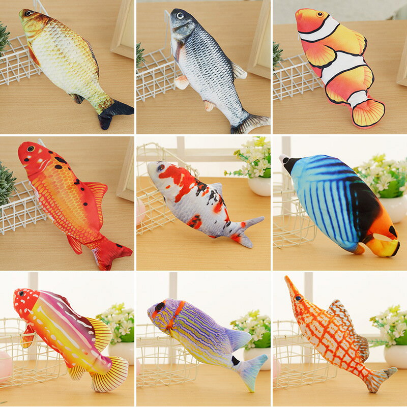 網紅爆款電動魚玩具尾巴會動的模擬魚寵物毛絨玩具跳跳魚會動搖擺