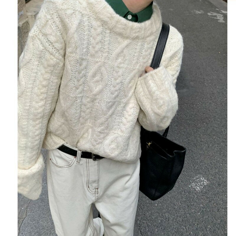 【巴黎精品】現貨+預購 針織衫長袖毛衣-圓領寬鬆慵懶純色女上衣2色p1az24