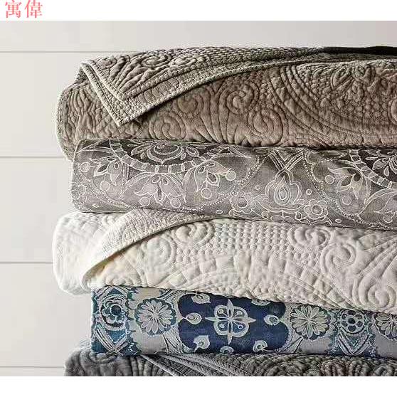 高端好出口美國PB原單純棉絲絨絎縫薄被床蓋三件套空調被歐美式