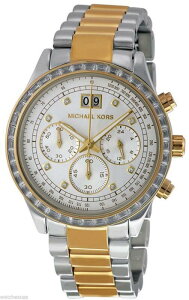 『Marc Jacobs旗艦店』美國代購 Michael Kors 經典水鑽雙色精鋼錶帶三眼計時腕錶