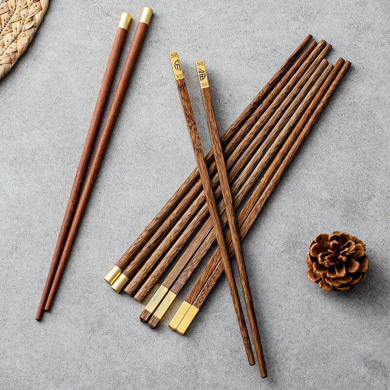 雞翅木筷子中式福字筷實木筷防滑筷家用防霉木質筷10雙家庭套裝
