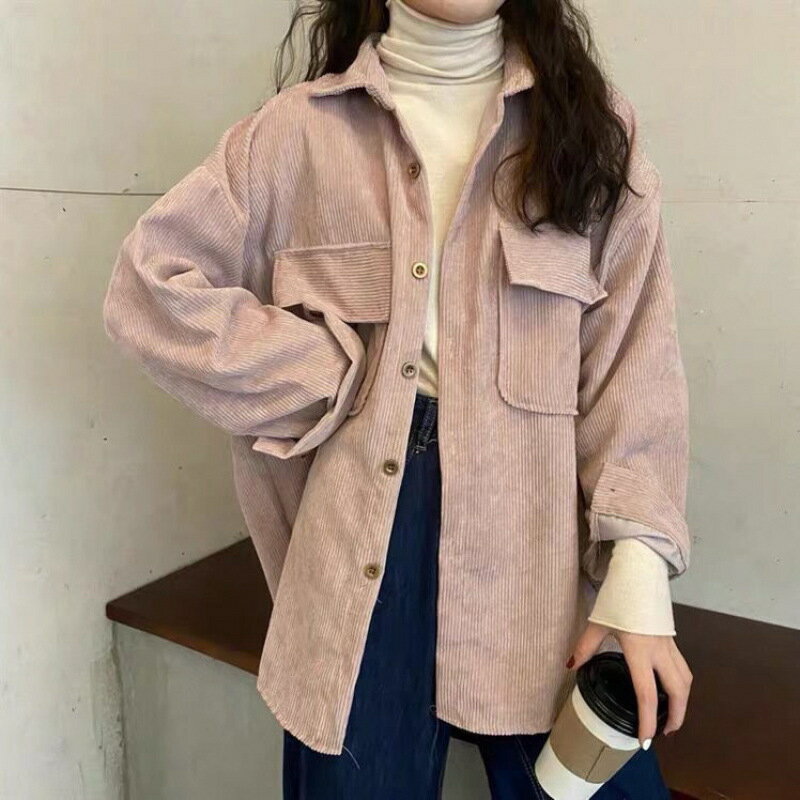 外套 女裝 休閒外套 時尚外套 保暖外套  女百搭寬鬆秋冬厚款燈芯絨襯衫外穿襯衣外套女小眾上衣春秋長袖