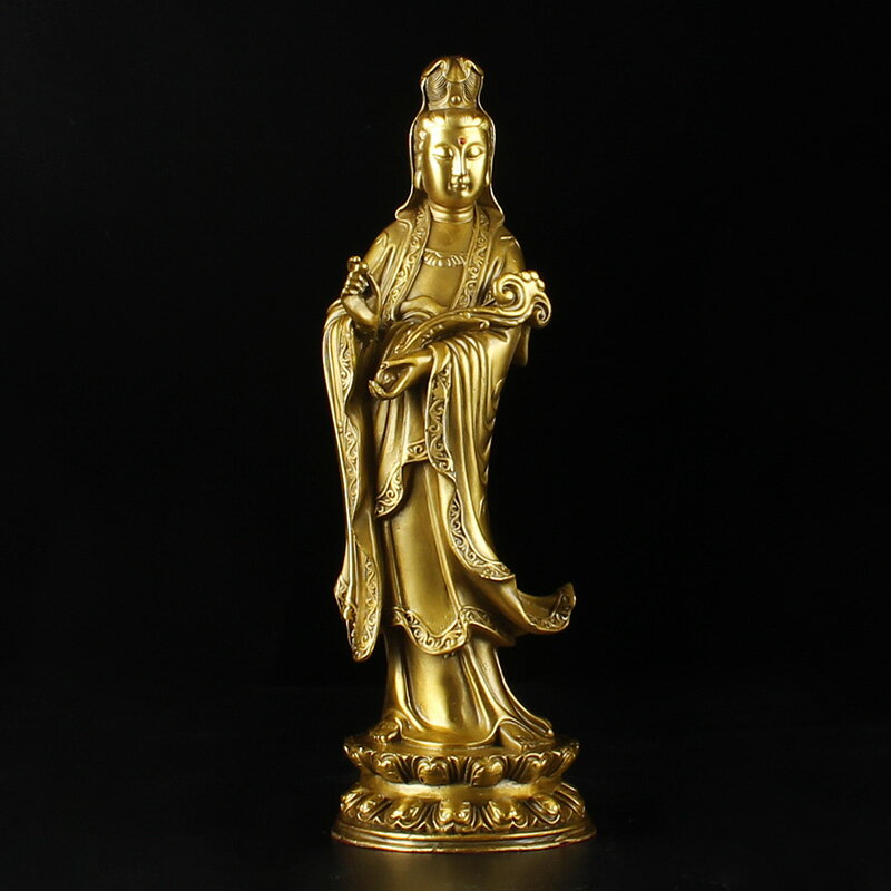 純銅觀音佛像擺件如意觀音家居客廳佛堂供奉觀世音菩薩銅像工藝品