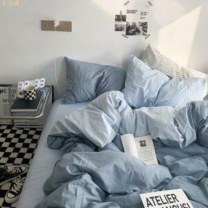 ins風雙拼床包四件組 素色床包 床單 床罩組 拼色床包單人床包 雙人床包 加大床包 寢具 被單 柔軟舒適