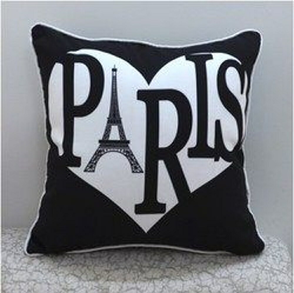 ✤宜家✤時尚簡約巴黎黑白印花沙發靠枕 抱枕 腰枕 靠背墊