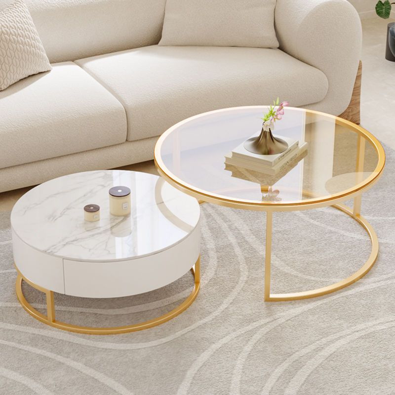 意式極簡玻璃茶幾客廳家用小戶型輕奢現代簡約圓形創意巖板茶幾桌