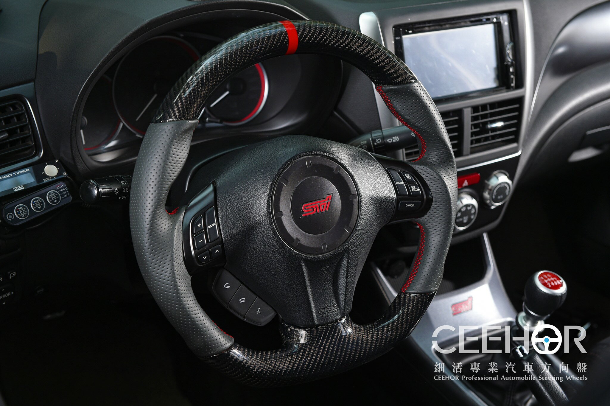 [細活方向盤] 正碳纖維紅環款 Impreza Legacy Wrx Sti Forester Subaru 速霸陸 變形蟲方向盤 方向盤 造型方向盤