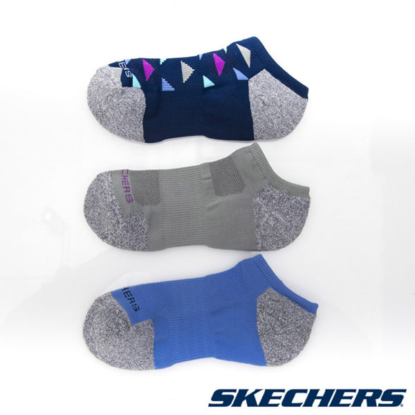 【SKECHERS女襪 促銷95折】SKECHERS(女) 運動踝襪 一組三雙 海軍藍x灰x藍 - S108798-460