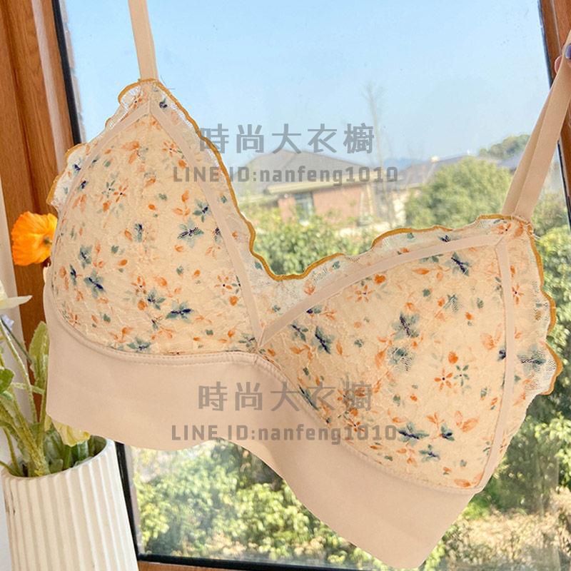 薄款碎花內衣少女文胸罩小胸專用內衣女聚攏無鋼圈無痕背心式甜美【時尚大衣櫥】
