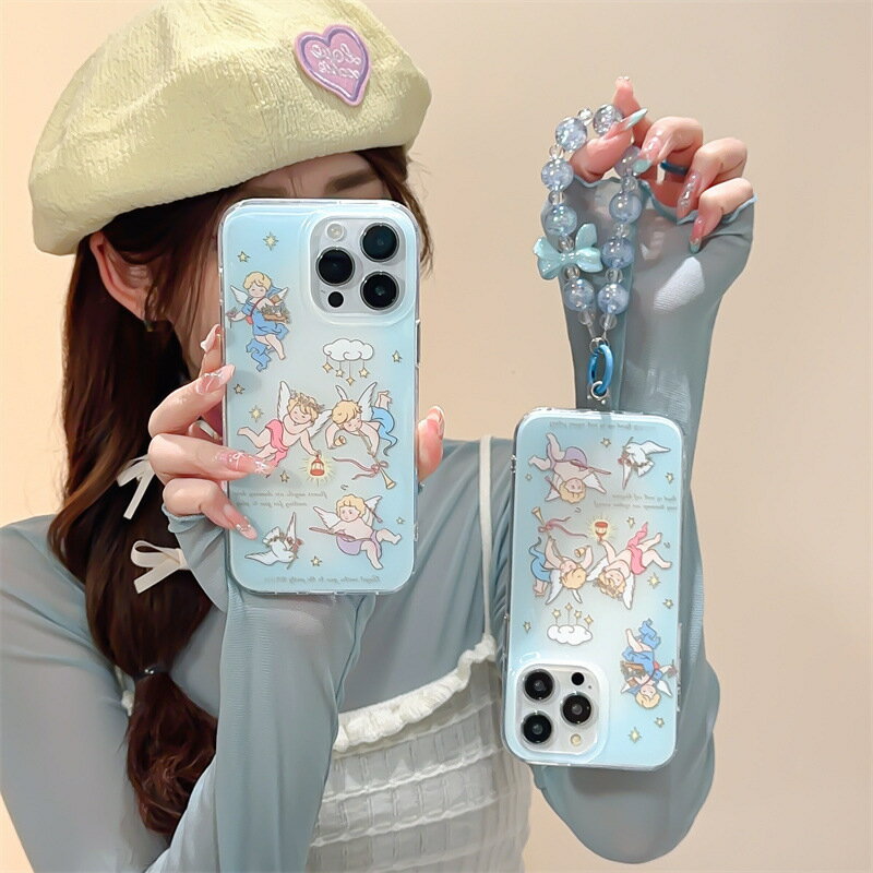 彩繪藍色天使適用iphone15plus手鏈14promax手機殼13/12可愛11新【Snowbelle優選】