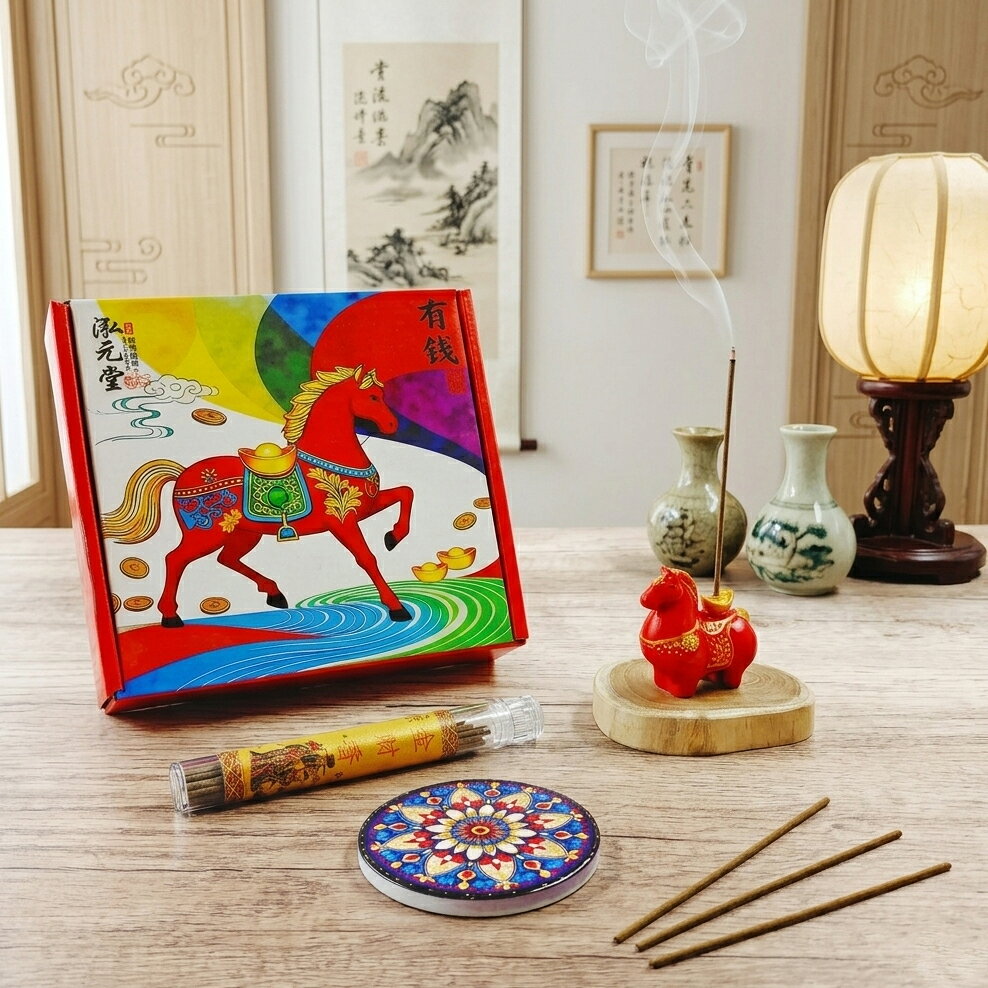 【祭祀用品】泓元堂 馬上有錢 招財馬擺件線香禮盒組