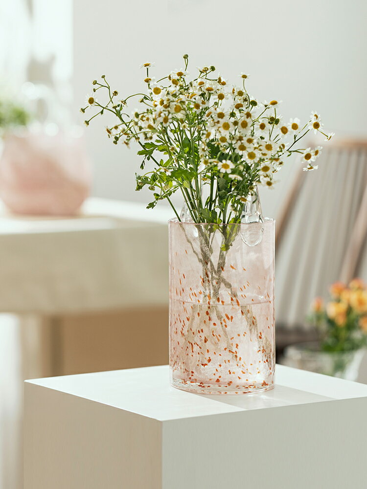 摩登主婦創意手提玻璃花瓶網紅ins客廳插花水培粉色波點包包花瓶