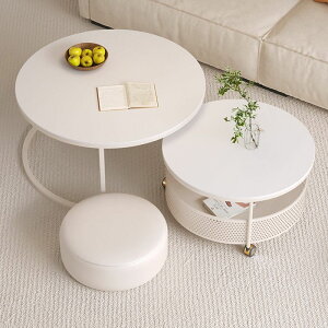 輕奢巖板茶幾客廳家用小戶型現代簡約奶油風帶輪茶幾桌可移動收納