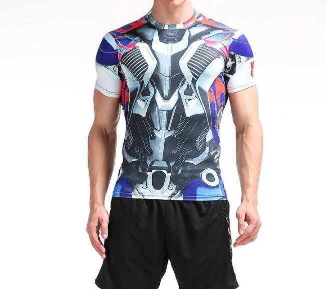 FINDSENSE MD 日系 時尚 男 高彈力 緊身運動短T 訓練服 跑步 健身T恤 特色3D機器人圖案 短袖T恤