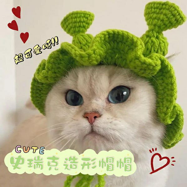 『台灣x現貨秒出』史瑞克造形毛線寵物裝扮頭飾 貓咪帽子 寵物帽子 貓咪帽 寵物帽