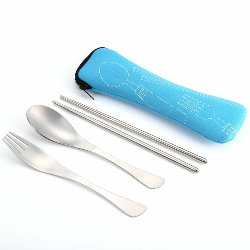 凹凸 不銹鋼筷子勺子叉子便攜餐具套餐布袋三件套裝學生旅游禮品