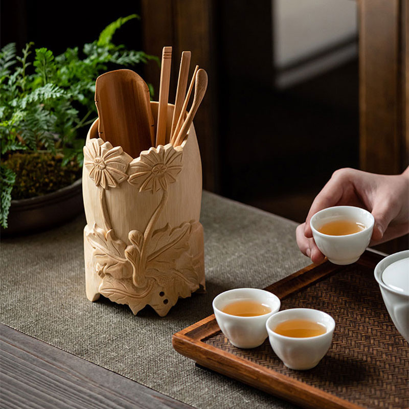天然竹制創意茶道六君子收納筒單個竹雕竹筒功夫茶具配件茶藝筆筒