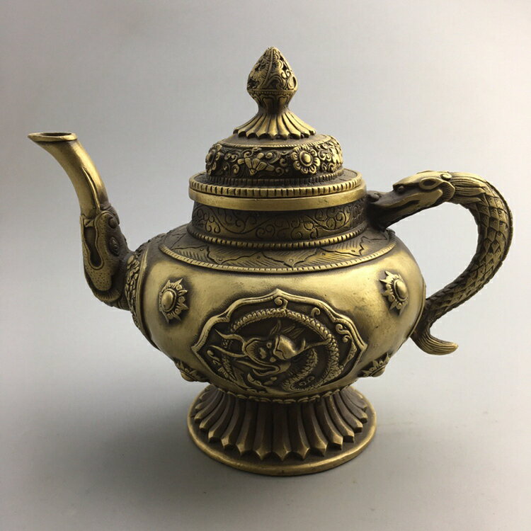 黃銅龍把酒壺茶壺仿古老貨舊貨純銅老家具老物件古玩雜項古董收藏