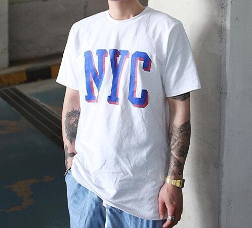 FINDSENSE MD 韓國 潮 男 時尚 街頭 NYC字母印花 短袖T恤 特色短T 學生T恤 字母T