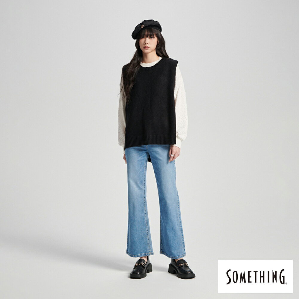 SOMETHING 女款 長版毛背心 (黑色)