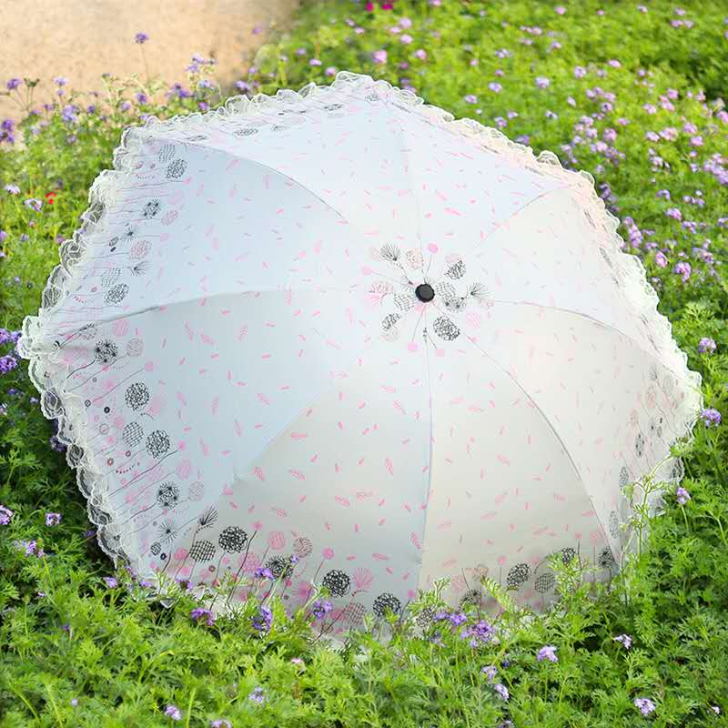 蒲公英蕾絲邊公主遮陽傘女韓國小清新簡約可愛防紫外線晴雨傘折疊