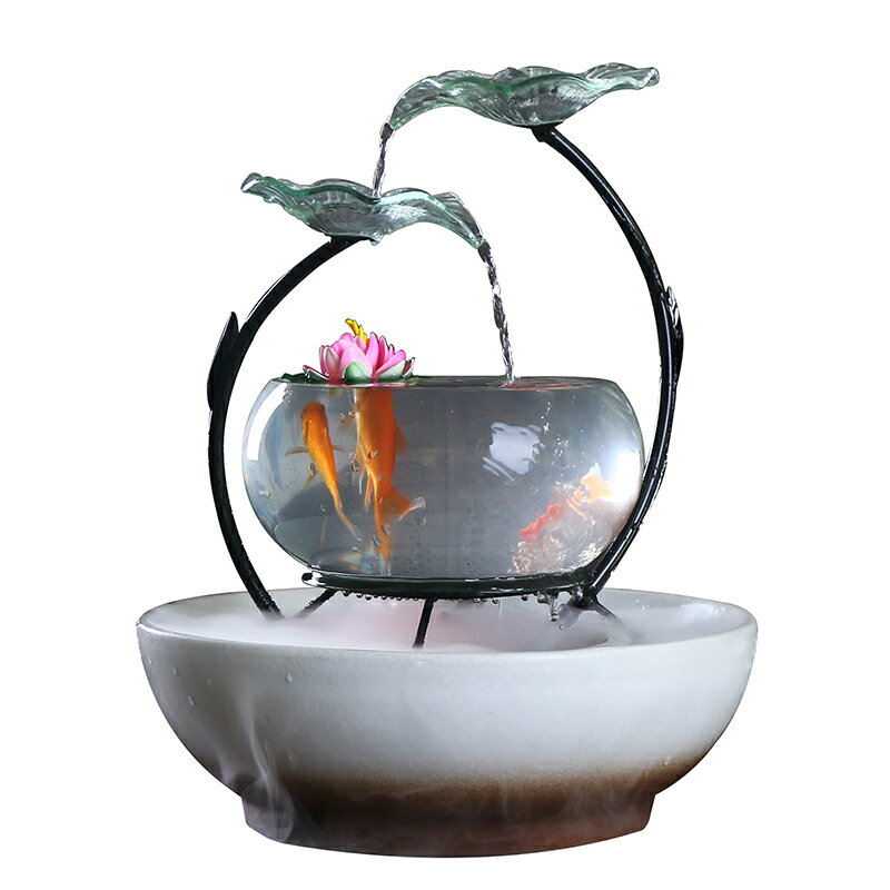 家居客廳魚缸流水電視柜擺件陶瓷噴泉桌面加濕器創意開業生
