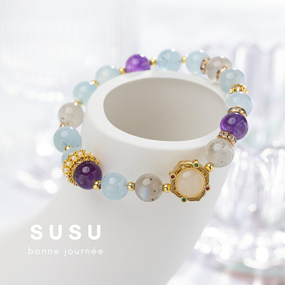 SU SU︱雲海水晶手鍊❤️月光石 海藍寶 紫水晶 事業運 招財 轉運 能量 防小人 送禮 推薦