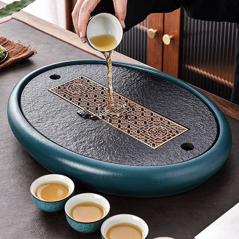 免運 茶盤茶臺 茶具茶桌 烏金石茶盤家用陶瓷蓄水式託盤小型石頭茶海現代簡約幹泡臺瀝水盤 公司貨 可開發票